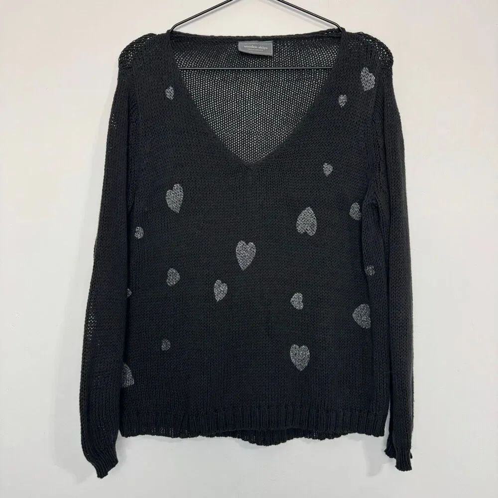 Wooden Ships Black V Neck Heart Sweater XS/S